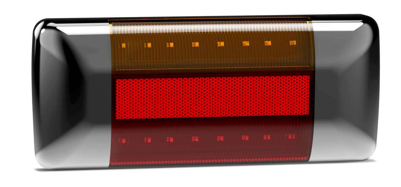 223CARM2 - Combination Tail Light. Small Tray & Truck Series Light. Black Chrome Cap Ends. Stop, Tail and Indicator Light with Reflector. Multi-Volt 12v & 24v. Autolamps. Ultimate LED.