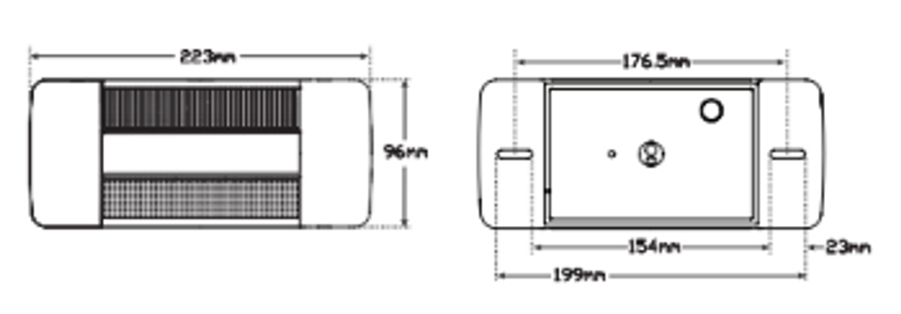 Line Drawing - 223CARM2 - Combination Tail Light. Small Tray & Truck Series Light. Black Chrome Cap Ends. Stop, Tail and Indicator Light with Reflector. Multi-Volt 12v & 24v. Autolamps. Ultimate LED.