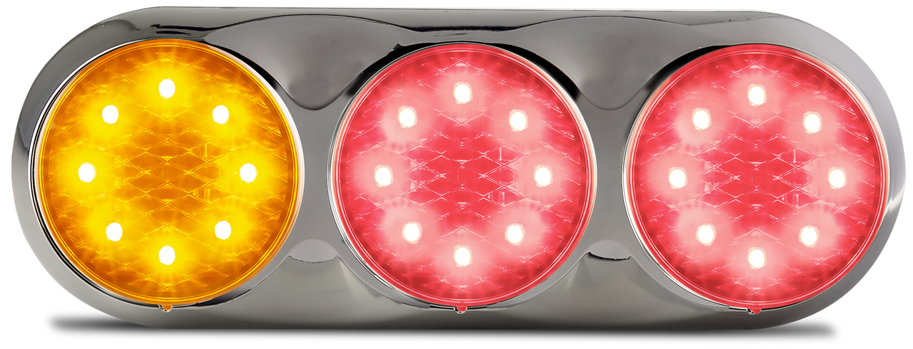 82CARR - Combination Tail Light. Small Tray & Truck Series Light. Chrome Housing. Clear Lens. Stop, Tail and Indicator Lights. 12v Only. Autolamp.  Ultimate LED. 