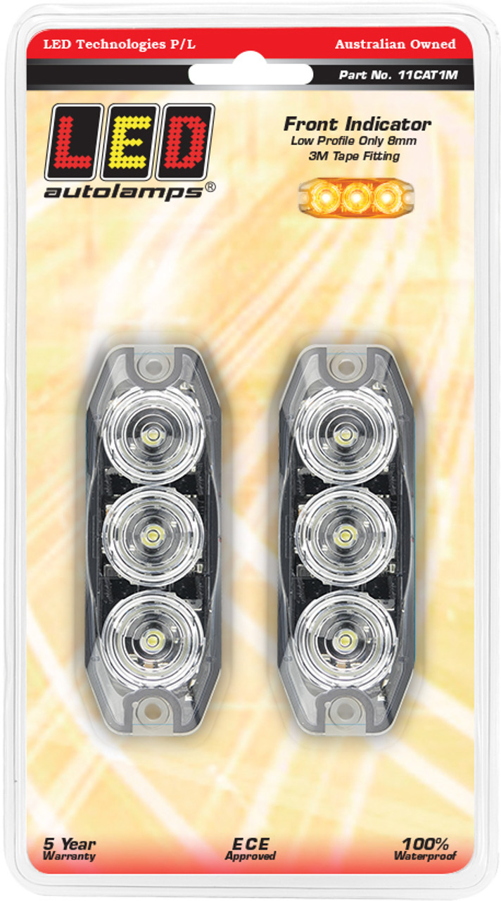 11CATIM-2 - Super Low Profile. Front Indicator. Screw Mount. Multi-Volt 12v & 24v. Shock, Dust & Waterproof. 5 Year Warranty. Twin Pack. Autolamps. Ultimate LED. 