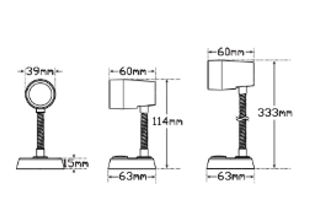 Line Drawing - RL120 - Reading Lamp. New Design with Rotate and Flexible Neck Extension. Cool White. 3 Year Warranty. 12v Only. Single Pack. Autolamps. Ultimate LED. 