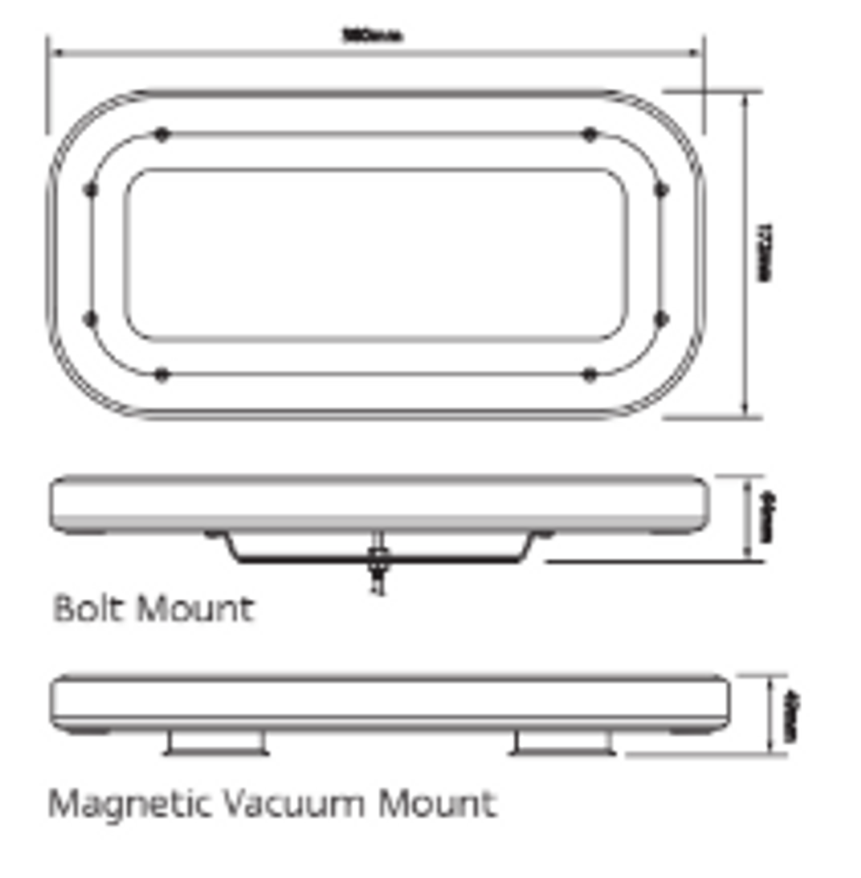 Line Drawing - LB380AM - Emergency Mini Bars. Surface Mount. Amber Emergency Mini Bar 380 Series. Coloured Lens. Single Bolt Mount. 5 Year Warranty. Multi-Volt 12v & 24v. Class 1. 18 Selectable Flash Patterns. Autolamps. Ultimate LED. 