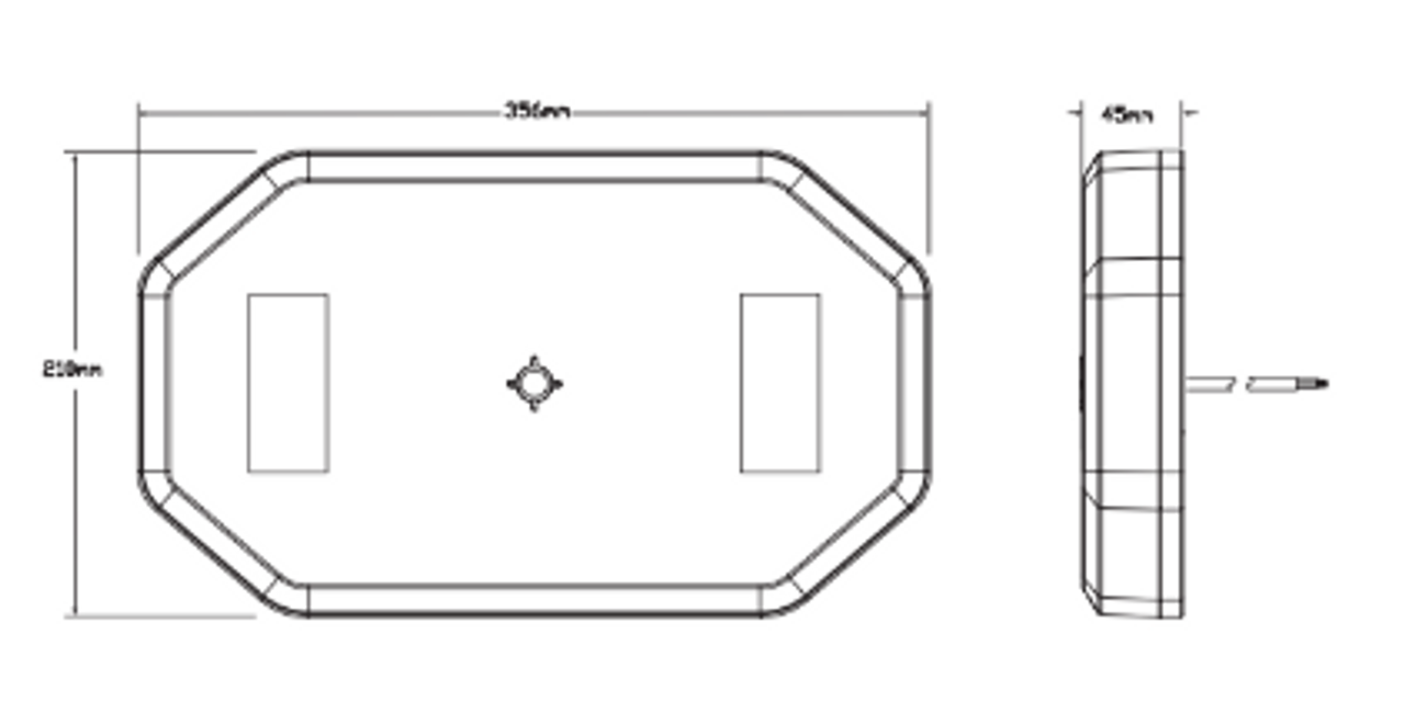 Line Drawing - LB356ACM - Low Profile Amber Emergency Bar. Heavy Duty Build. High Brightness LEDs. 5 Year Warranty. Class 1. 19 Selectable Flash Patterns. Autolamps. Ultimate LED.