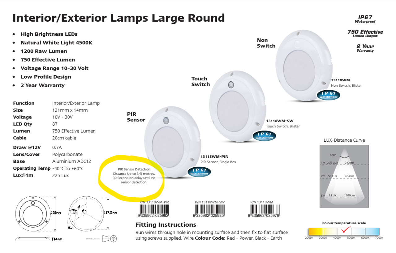 Interior, Exterior Light Surface Mount. With Motion Sensor. Water Proof Design. Low Profile Design. 2 Year Warranty. Warm White. Autolamps. 13118WM-PIR.