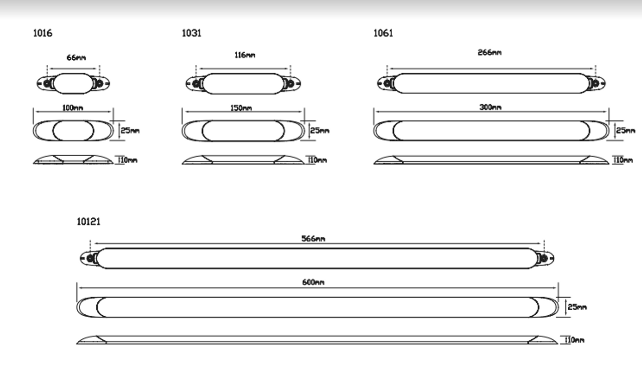 Line Drawing - 1061 - Strip Interior Light. High Brightness. Low Profile. 3 Year Warranty. 12v Only. Non Switch. Cool White. Autolamps.  Ultimate LED. 