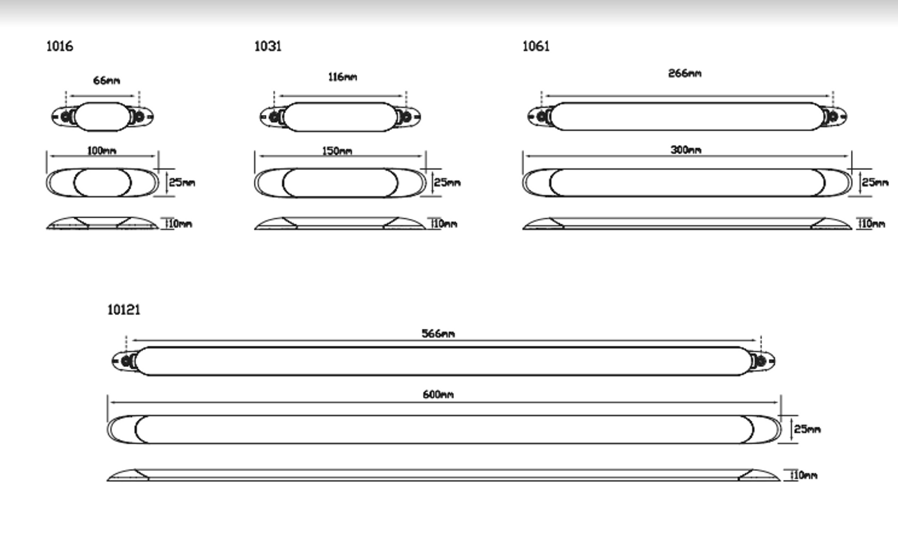 Line Drawing - 10121 - Strip Interior Light. High Brightness. Low Profile. 3 Year Warranty. 12v Only. Hard Wired No Switch. Cool White. Autolamps.  Ultimate LED.  