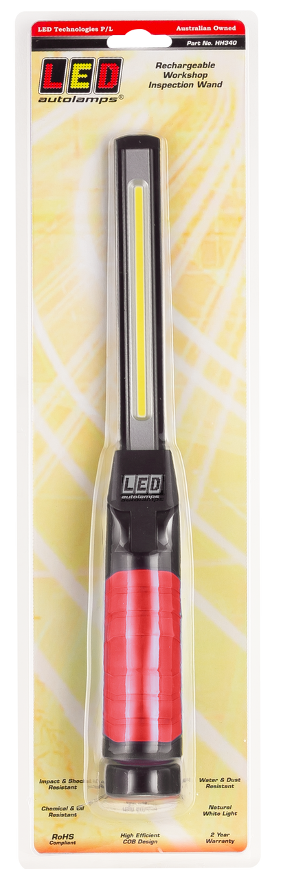 HH340 - Pivoting Inspection Wand. Rechargeable Flood Lamp with Top Light. Highly Efficient COB Design. Chemical Resistant. Impact Resistant. 2 Year Warranty. Autolamp. Ultimate LED. 