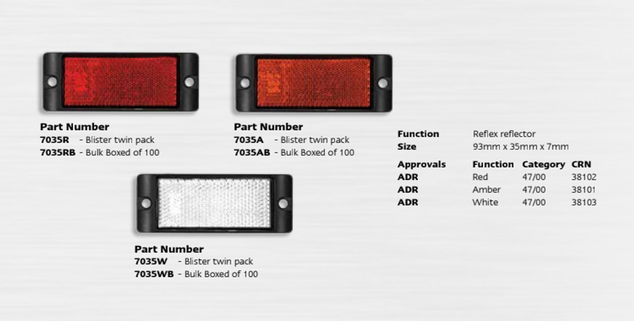 Data Sheet - Red Reflex Reflector with Black Housing. Twin Pack. Screw Mount. Premium Quality. Low Profile Design. ADR Approved. Autolamp. Ultimate LED.