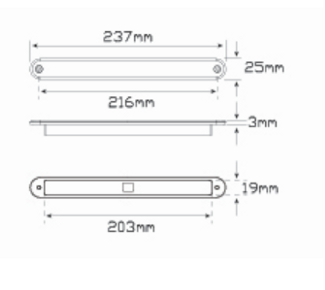 Line Drawing - 235A24 - Slimline, Low Profile Design. Rear Indicator. Recessed Mount, Screw Secured. 24v Only. Coloured Lens. Autolamp. Ultimate LED.