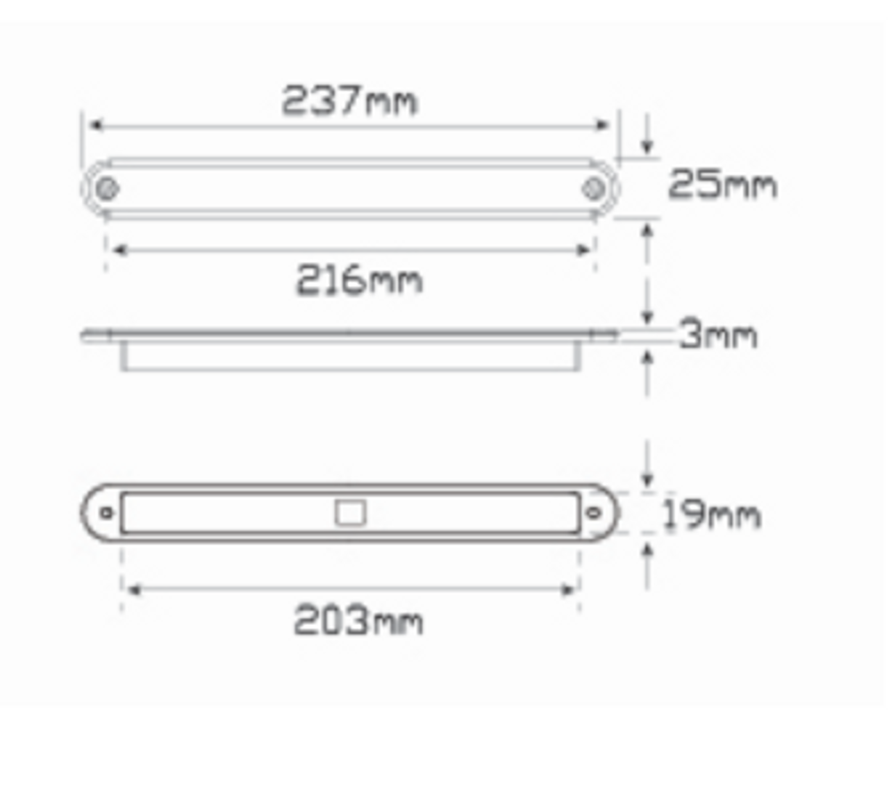 Line Drawing - 235W24 - Slimline, Low Profile Design. Recessed Mount. Screw Secured. Reverse Light. 5 Year Warranty. 24v Only. Autolamp. Ultimate LED. 