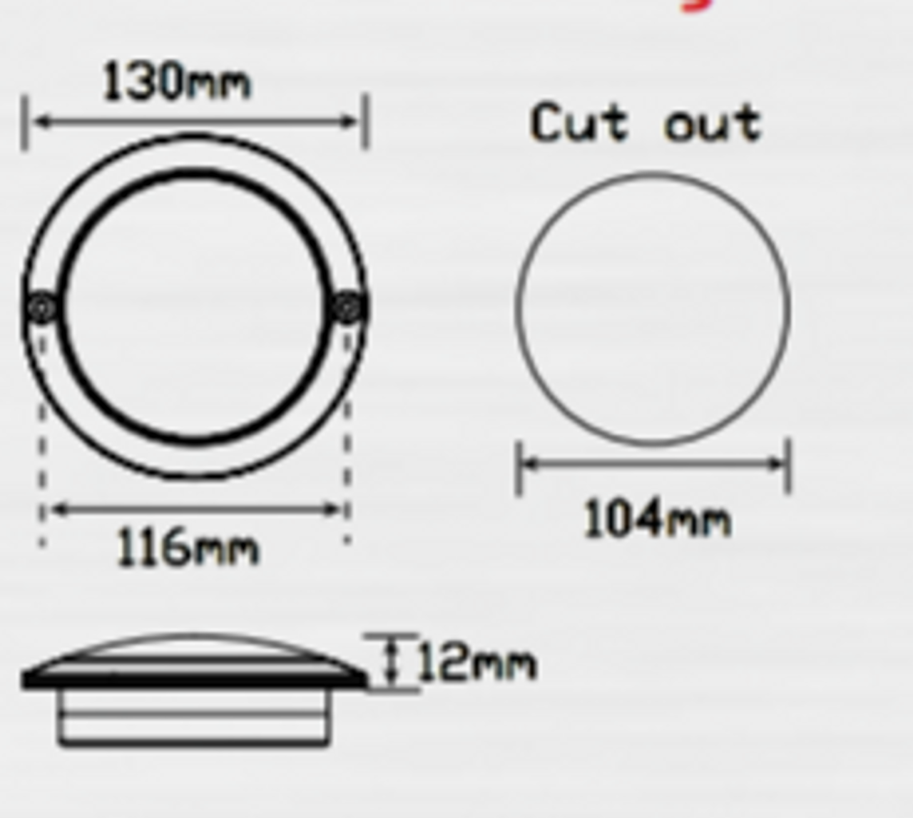 Line Drawing - 102WM - Round Reverse Light. Recess Mount, Screw Secured. Multi-Volt 12v & 24v. Single Pack. Autolamp. Ultimate LED. 