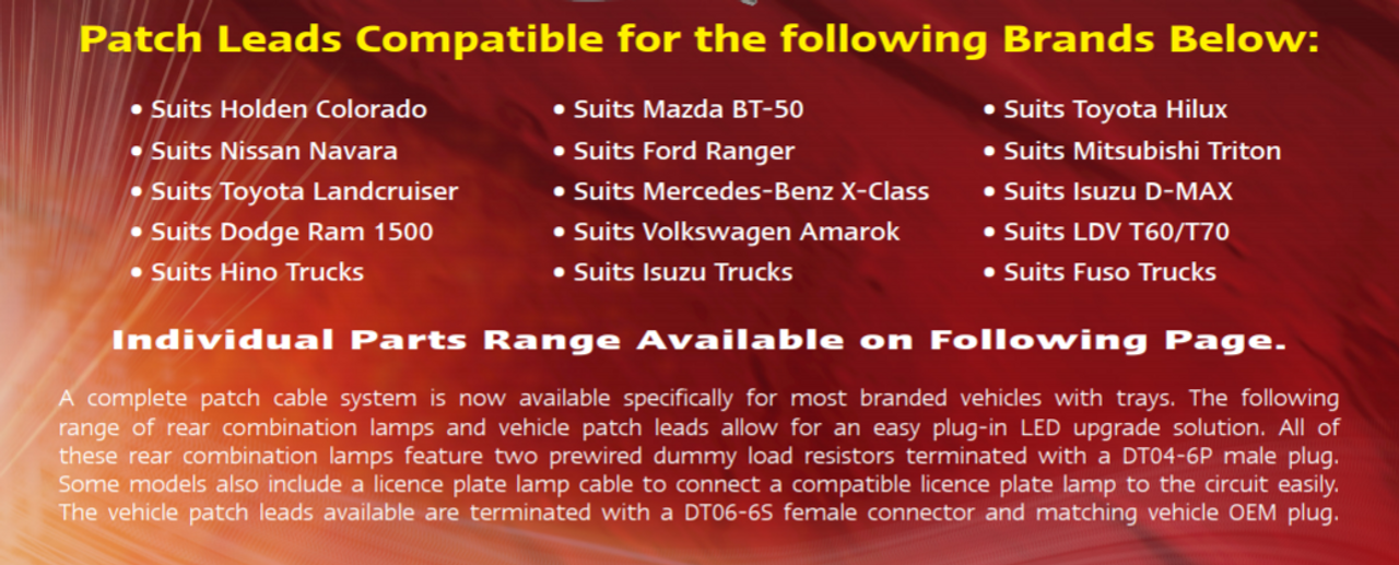 SO282ARWM2LR450+PATCH-MUSSO - Musso Patch Cable System. Plug and Play. Easy LED Upgrade. Stop, Tail, Indicator and Reverse. Lamp with Conversion Cable, Plug. Prewired Lamp and Patch Lead to Vehicle Loom. To Suit Ssangyong Musso. Autolamp. Ultimate LED. 