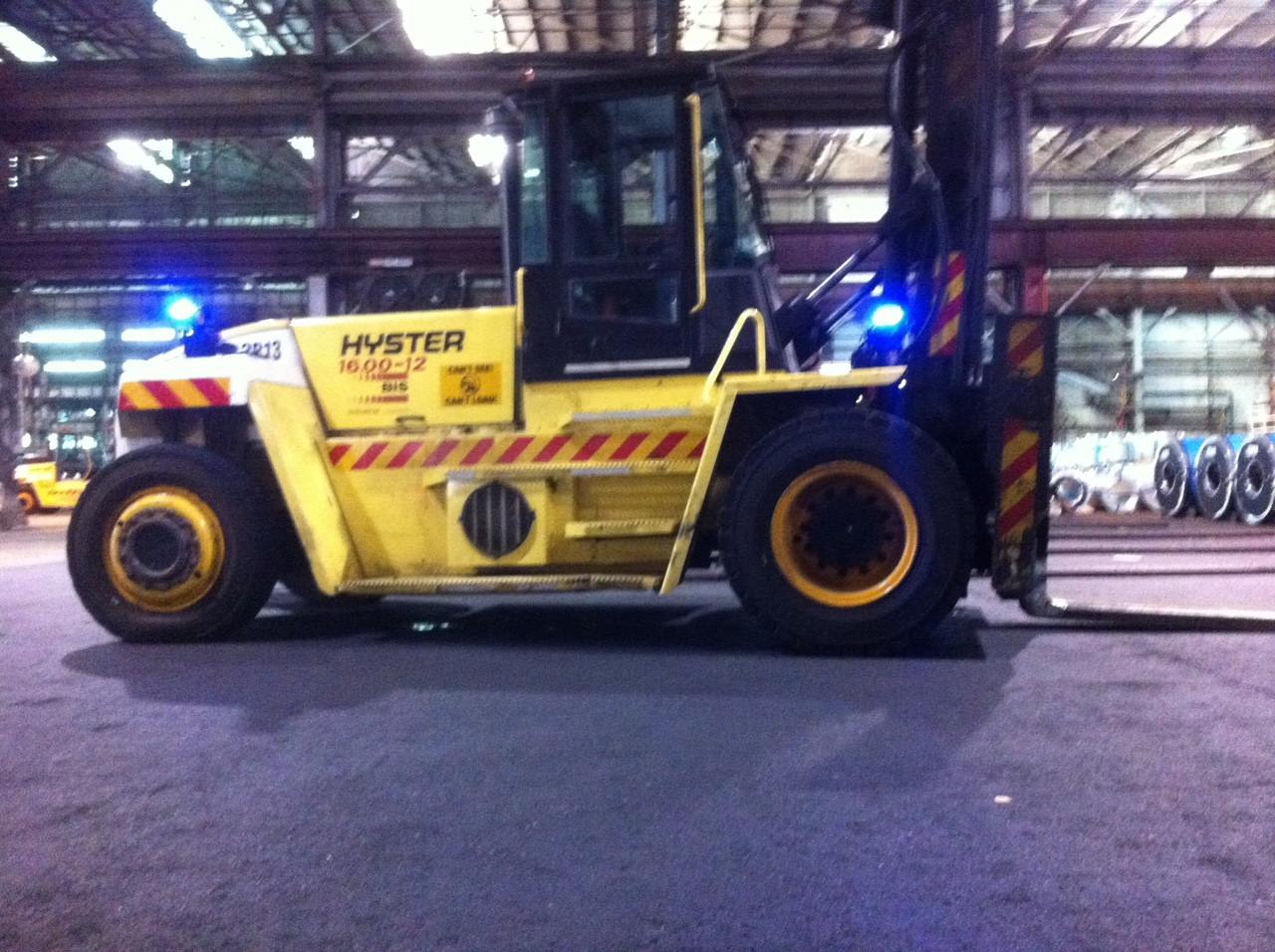 Installed Blue Safety Lights for Bluescope Steel on the larger forklifts.