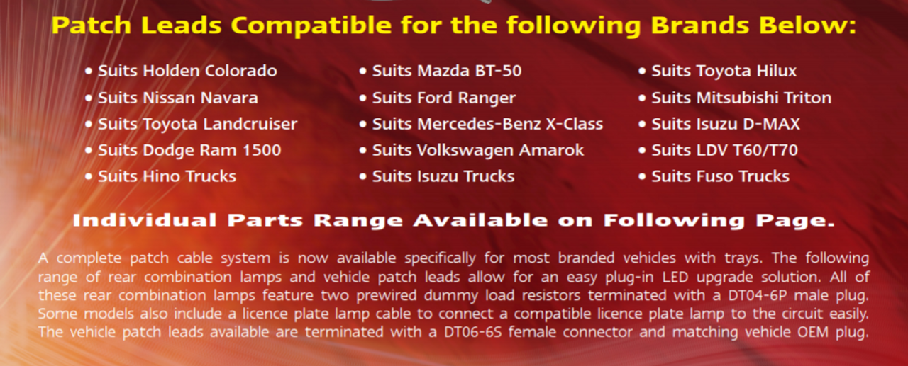 SO283ARW2LR12+PATCHTRITON-MNSC - Triton MNSC LED Patch Cable System. Plug and Play. LED Upgrade. Designed for Trays. 283 Series Light. Stop, Tail, Indicator and Reverse. 12v Only. Lamp with Conversion Cable. Application to Suit Mitsubishi Triton MN Single Cab. Autolamp. Ultimate LED. 