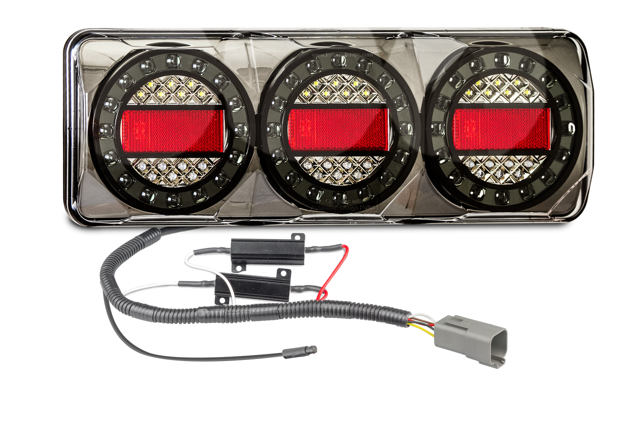 SOMAXI2LR/450B+PATCHL-CRUISER - Land Cruiser LED Patch Cable System. Plug and Play. LED Upgrade. Designed for Trays. MAXI2LR Series Light. Stop, Tail, Indicator and Reverse. 12v Only. Lamp with Conversion Cable. Application to Suit Toyota Land Cruiser. Autolamp. Ultimate LED. 
