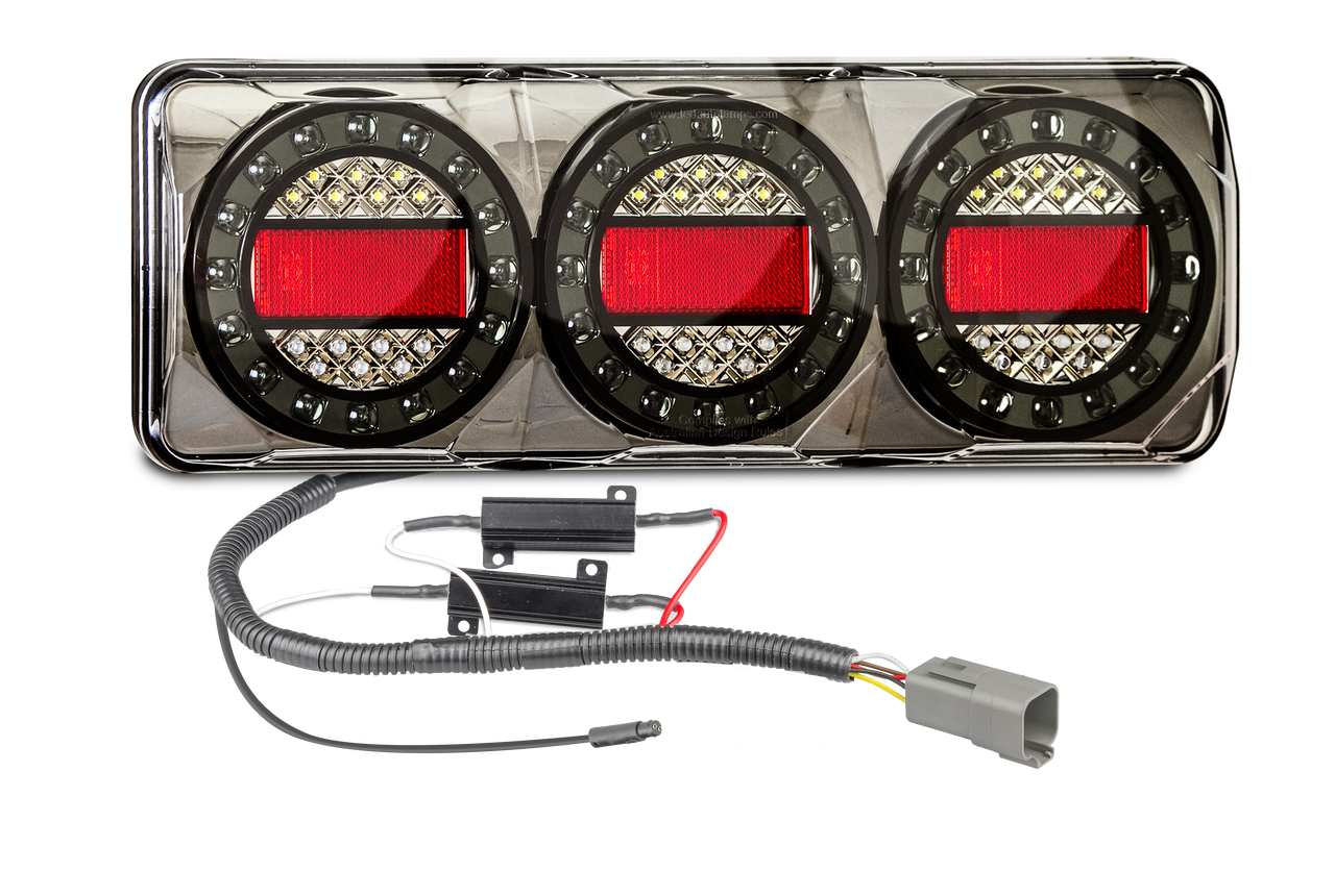 SOMAXI2LR/450B+PATCHHILUX - Hilux LED Patch Cable System. Plug and Play. LED Upgrade. Designed for Trays. MAXI2LR Series Light. Stop, Tail, Indicator and Reverse. 12v Only. Lamp with Conversion Cable. Application to Suit Toyota Hilux. Autolamp. Ultimate LED. 