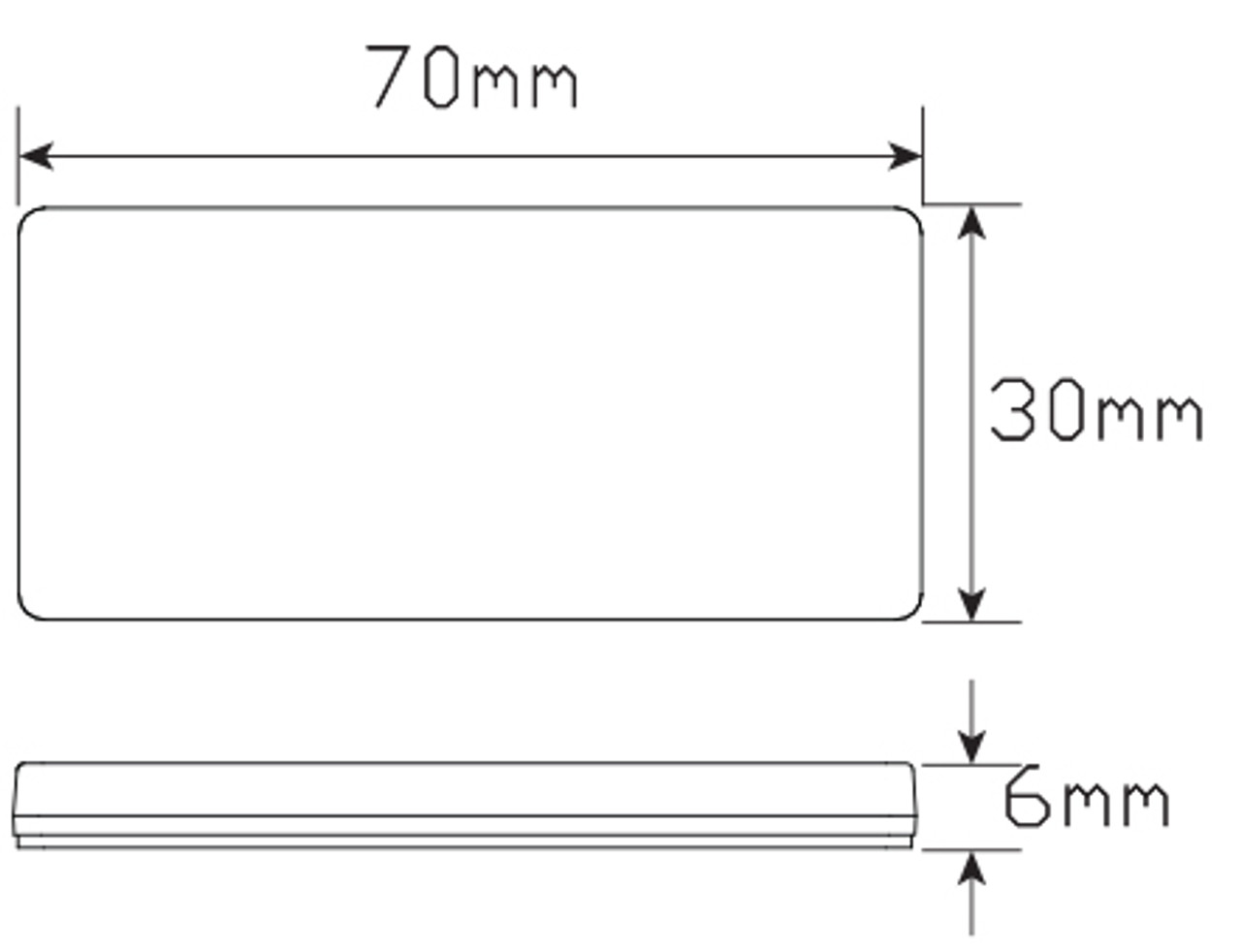Line Drawing - 7030WB - White Reflex Reflector. Box of 100. 3m Tape Mount. Premium Quality. Low Profile Design. ADR Approved. Autolamp. Ultimate LED.