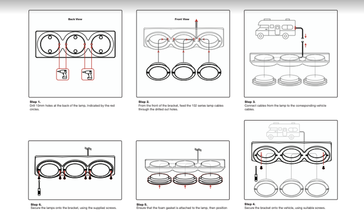 Installation Instructions - 102B3B - Triple Black Bracket. Triple Surface Mount Base. To Suite 102 Series. Autolamp. 