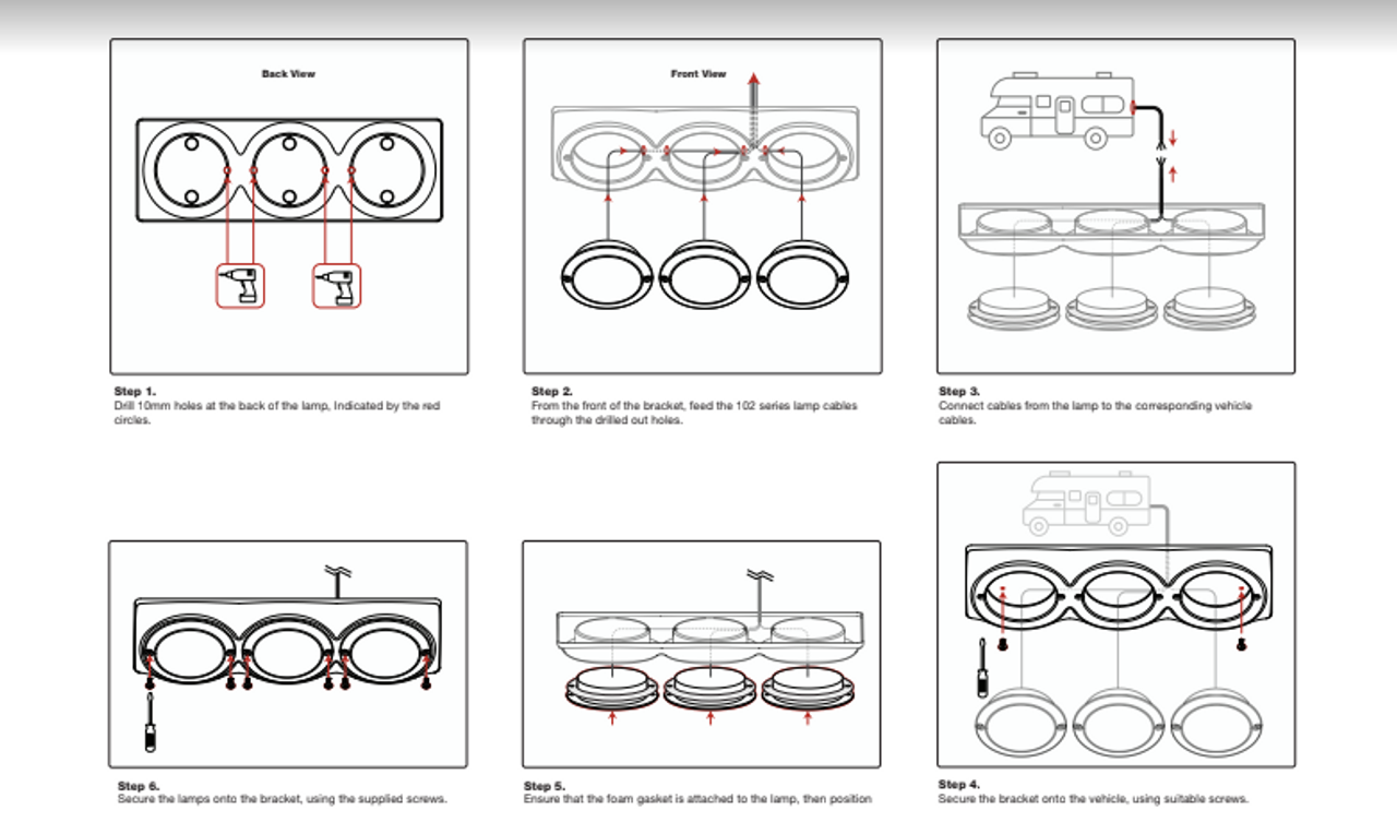 Installation Instructions - 102B3C - Triple Chrome Bracket. Triple Surface Mount Base. To Suite 102 Series. Autolamp. 