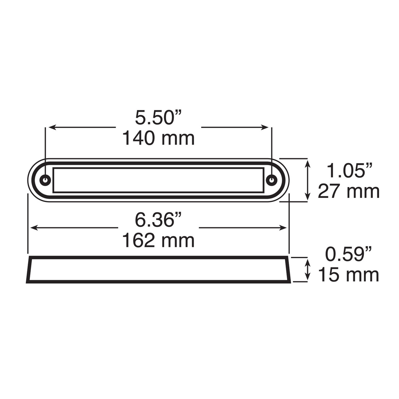 Line Drawing - 388C - Interior, Exterior Dress-Up LED Light. White Light. Multi-Volt. Strip Light. Surface or Recess Mount. Peterson. RV. Ultimate LED. 