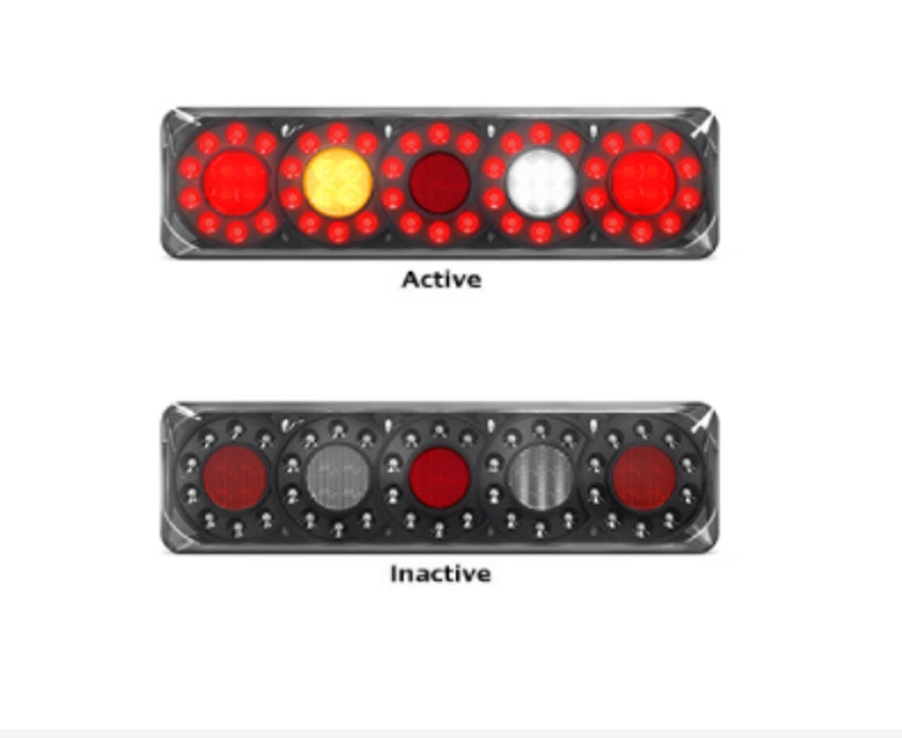 3851ARWM-2 - Combination Tail Light. Medium Tray & Truck Series Light. Diffused Tail Function. Top Row Indicator. Clear Lens. Stop, Tail, Indicator and Reverse Lights. Twin Pack. Multi-Volt 12v & 24v. Autolamp.  Ultimate LED. 
