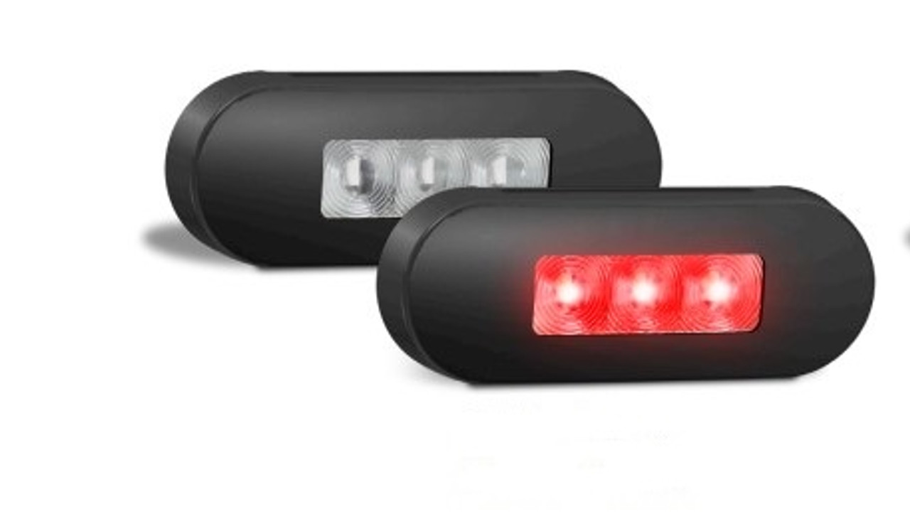 86BRM - Rear End Outline Marker Light. Clear Lens & Red LED. Multi-Volt 12v & 24v Blister Single Pack Black Surrounding. Autolamp. Ultimate LED.