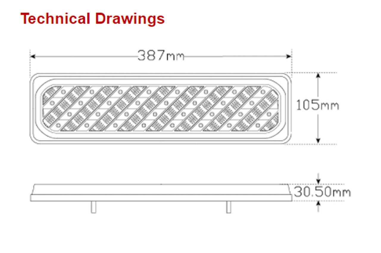 Line Drawing - 3856ARWM -2 Combination Tail Lamp. 3856 Series. Diffused Tail Light. ECE Approved. Multi-Volt 12-24v. 5 Year Warranty. Twin Pack. Left Hand Side and Right Hand Side. Autolamp. Ultimate LED. 