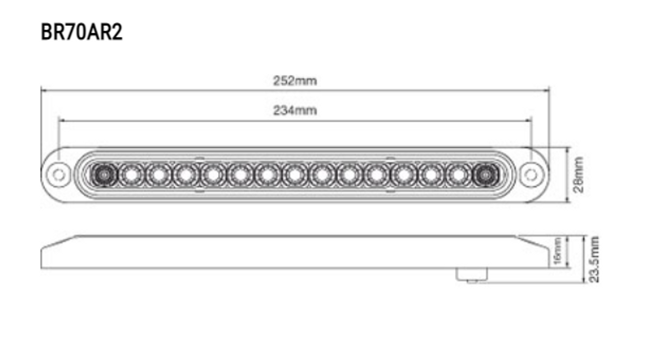 Rear Stop Tail Indicator LED Slimline Lights Line Drawing- Twin pack Ultimate LED