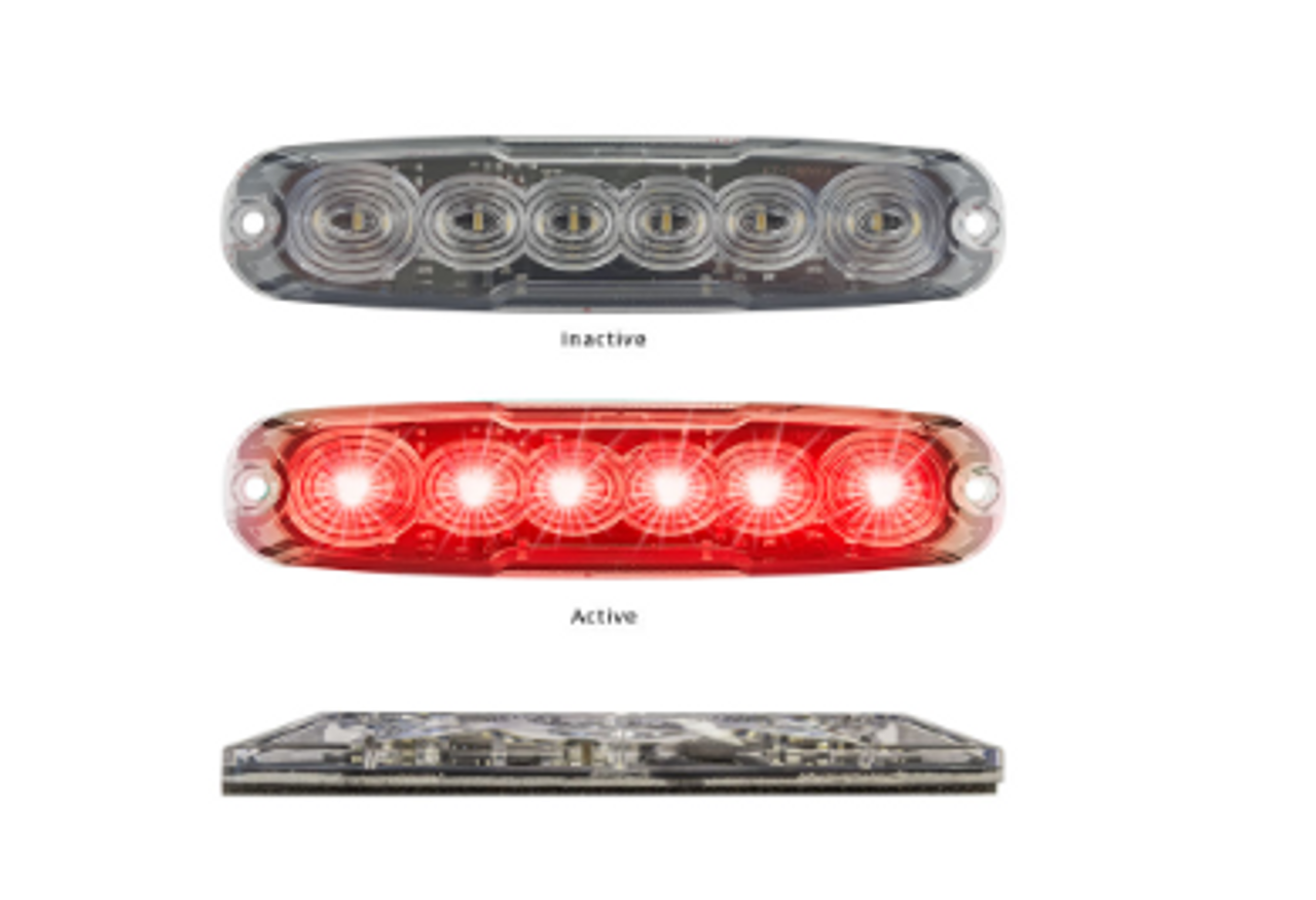 12RM-2  - Stop, Tail LED Slim Line Module Lamp Red. Multi-Volt 12v & 24 Volt Quality 3M Tape or Screw on Fitting. Twin Pack Clear Housing Clear Lens & Red LED's. Super Slim Line Light. Go Stealth. Ultimate LED.