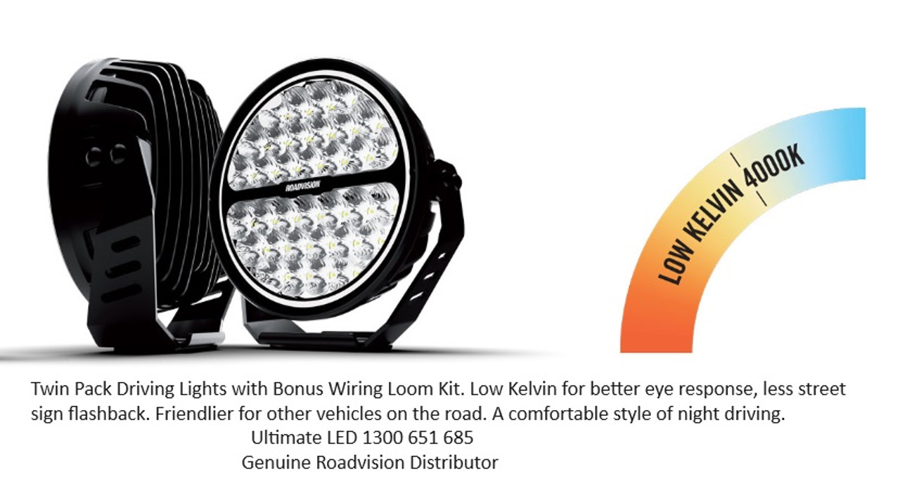 Stealth 7 Inch Driving Lights Twin Pack Kit + Wiring Harness. Dual Colour Halo, Low Kelvin. Daytime Running Lights included wire Driving Light Wiring Loom Kit