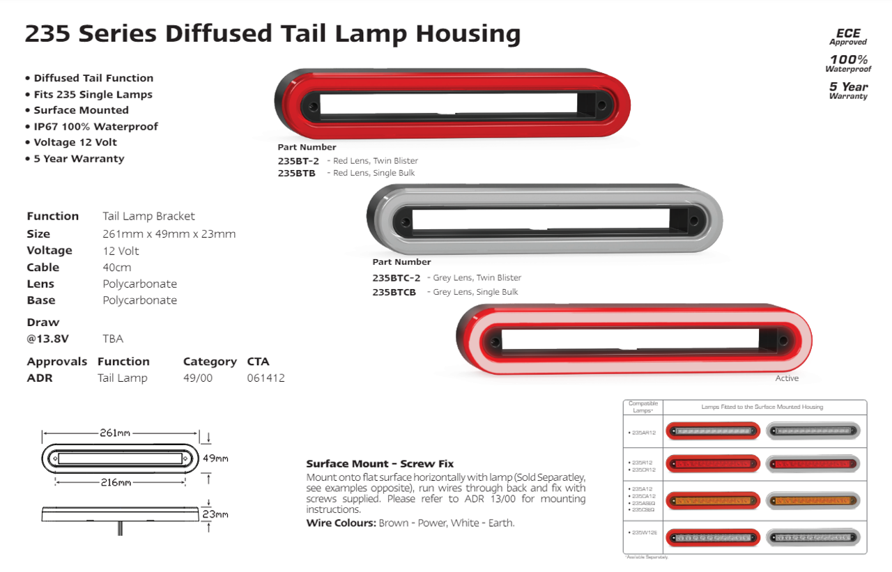 Stealth Halo Diffused Park light with Stop, Sequential Indicator & Reverse LED Taillight. 12 volt System. Twin Pack Clear Lens, Amber, Red & White LED with Stealth Halo Surround. HG235CASRW-2. Slim Line ADR Approved LED Taillights. New Release