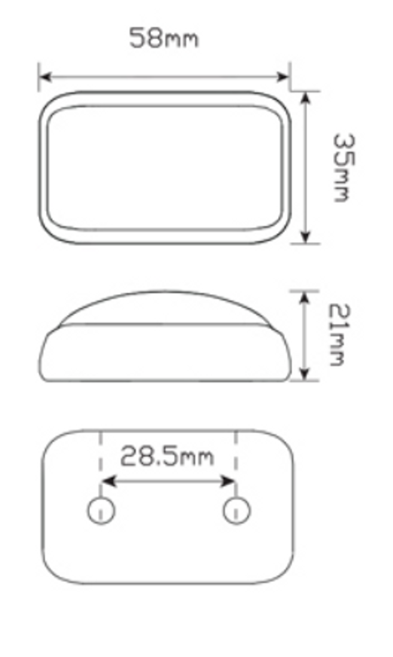 Line Drawing - 58AM - Amber Side Marker Light, Black Base Amber Lens & Amber LED Multi-Volt 12v & 24v. Low Profile. Caravan Friendly. Single Pack. LED Auto Lamps. Ultimate LED.