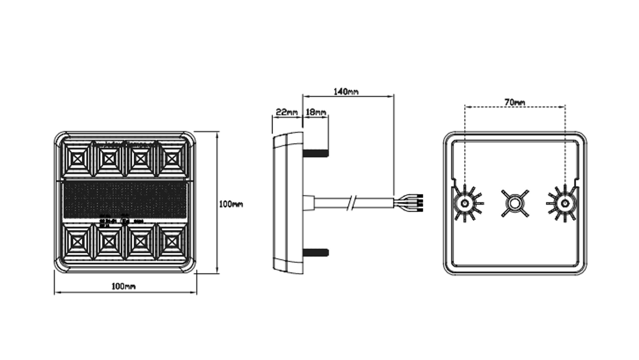 Line Drawing - 101BAR2 - Combination Tail Light. Small Trailer Rear Light. Stop, Tail, Indicator, Reflector Light 12v Blister Twin Pack. LED Auto Lamps.  Ultimate LED. 