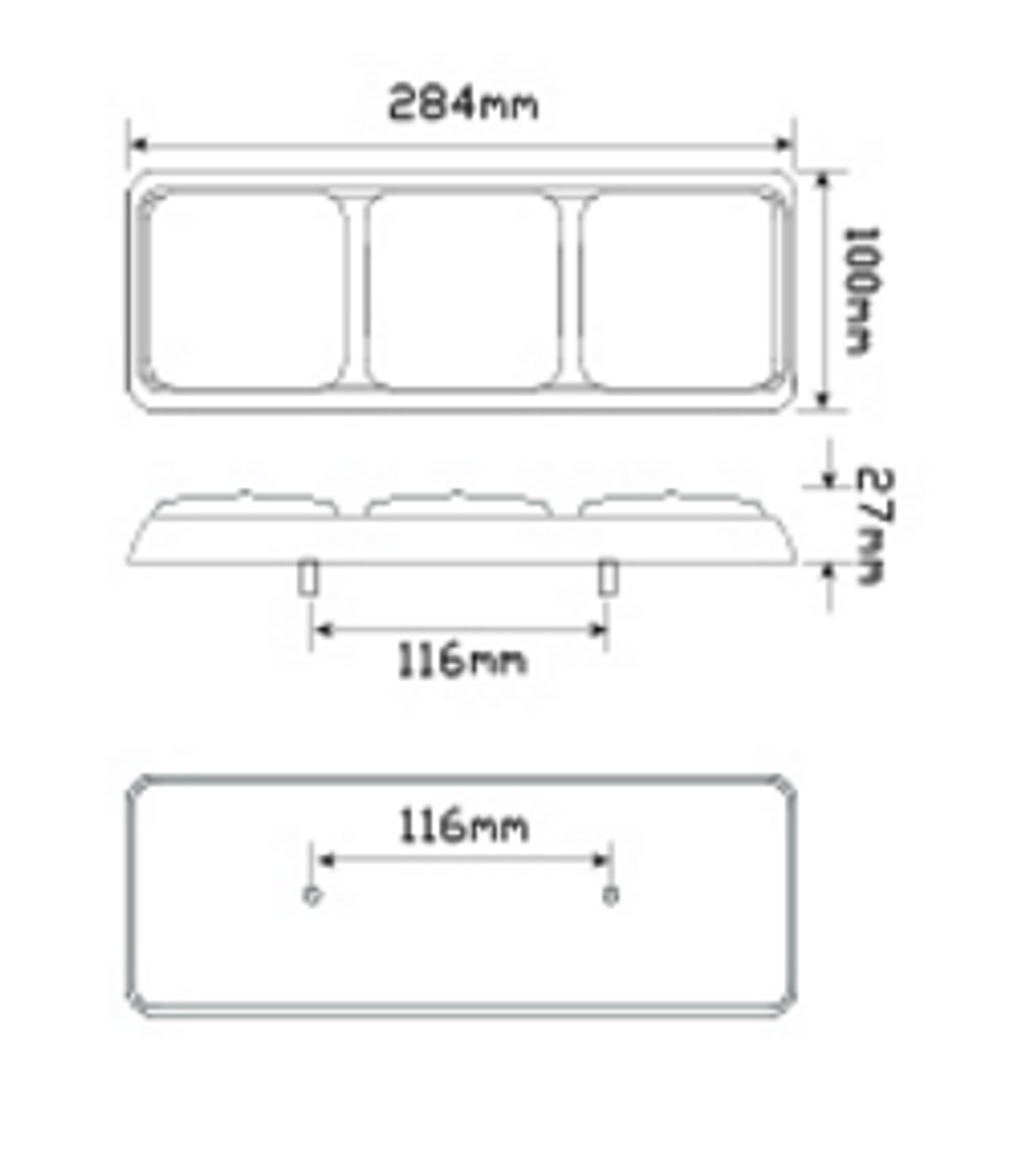 Line Drawing - 282ARWM - Combination Tail Light Triple Light. Stop, Tail, Indicator & Reverse Light. Multi-Volt 12v & 24v Blister Single Pack. LED Auto Lamps. Ultimate LED. 