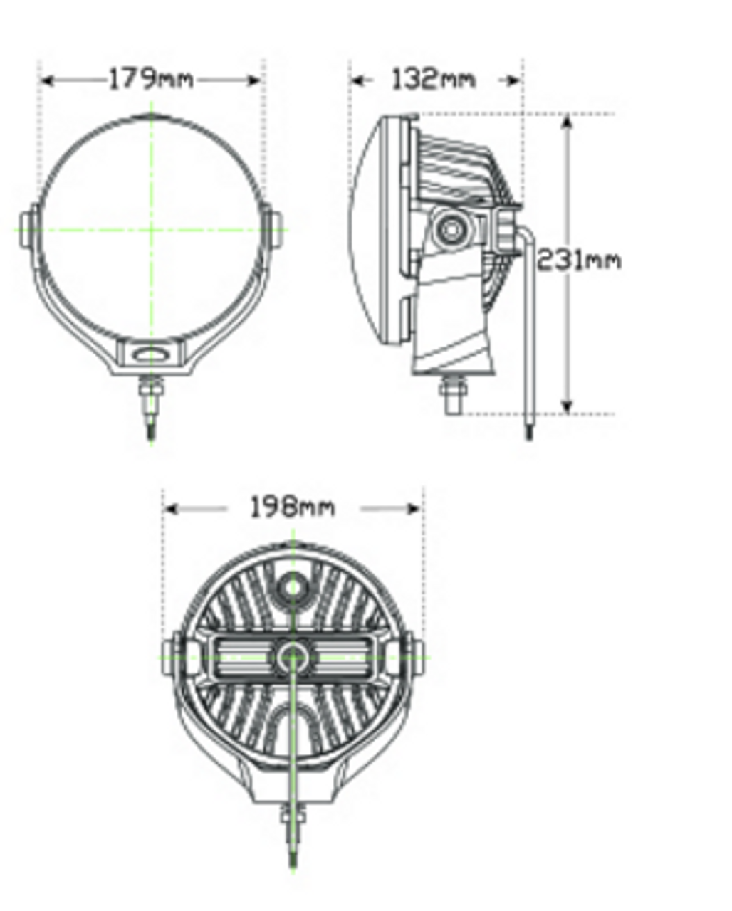 Line Drawing - HL198 - Driving Lamp 45 Watts 7.8inch Twin Pack Multi-Volt. AL. Ultimate LED.