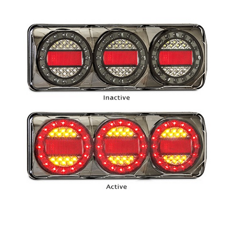 MAXILAMPC3XR - Modern & Stylish Maxilamp 3. LED Tail Light Assembly. Stop, Tail, Indicator with Reflector. 12 & 24 Volt Single Pack. Complete Tail Light Unit, Silver Chrome Surround. LED Auto Lamps. Ultimate LED.