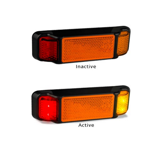 38ARM - Side Marker Light with Reflex Reflector Multi-Volt 12v & 24v. Caravan Friendly. Blister Single Pack Black Housing Amber, Red Lens & Amber, Red LED Low Profile. LED Auto Lamps. Ultimate LED. 