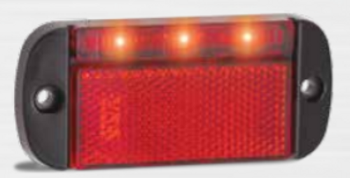 44RME  - Rear End Outline Marker Light with Red Reflector Multi-Volt 12v & 24v. Caravan Friendly. Blister Single Pack Black Housing Red Lens & Red LED. LED Auto Lamps. Ultimate LED. 