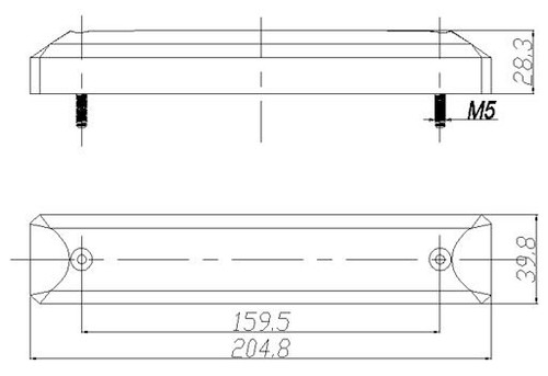 Line Drawing. Dimensions: 205 x 40 x 28mm