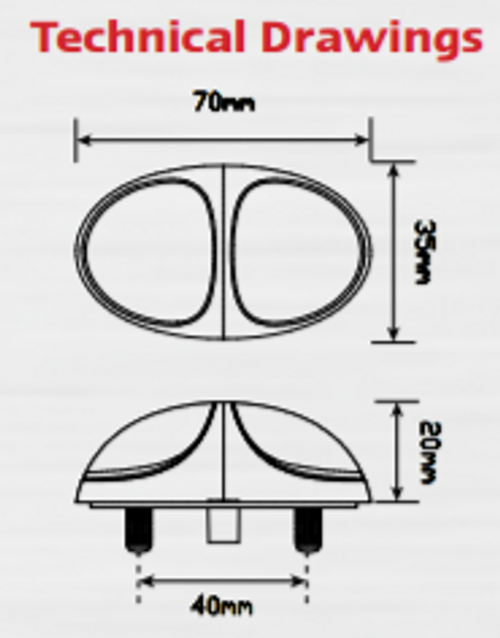 Line Drawing - 37CAM - Side Direction Marker Light with Chrome Base & Coloured Lens Multi-Volt 12v & 24v Single Pack. LED Auto lamps. Ultimate LED.
