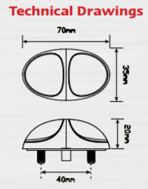 Line Drawing - 37CARM - Side Marker Light with Chrome Base & Coloured Lens Multi-Volt 12v & 24v Single Pack. LED Auto lamps. Ultimate LED.