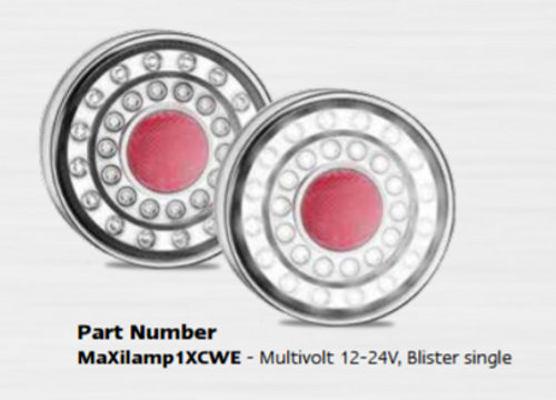 MAXILAMP1XCWE - Modern & Stylish Maxilamp Reverse with Reflector Light Multi-Volt 12v & 24v Clear Lens Round Reflector. Single Pack. LED Auto Lamps. Ultimate LED. 
