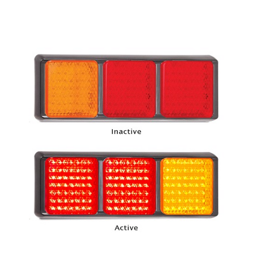 100BARRM - Stop, Tail, Indicator Triple Light Multi-Volt 12v & 24 Volt. Caravan Friendly. Blister Single Pack, Red and Amber Lens & Red and Amber LEDs. LED Auto Lamps.  Ultimate LED. 