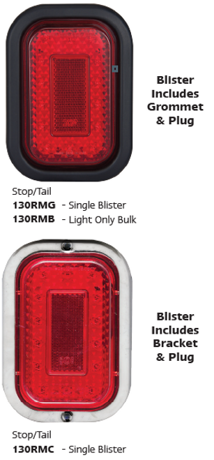 130RMG - Stop Tail with Reflector Plus Rubber Grommet & Plug included. Multi-Volt 12v & 24v. Red Lens & Red LED. Single Pack. Single Pack. LED Auto Lamps. Ultimate LED. 