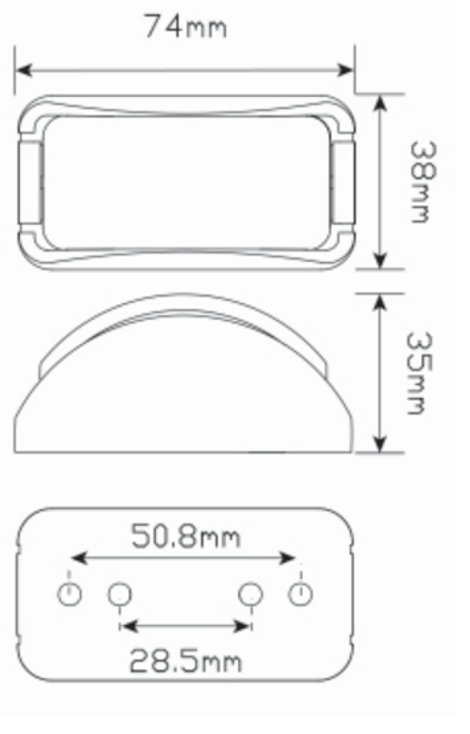 Line Drawing - 42AM - Side Direction Indicator Light Multi-Volt 12v & 24v, Black Bracket Clear Lens Single Pack. AL. Ultimate LED.  