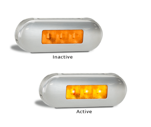 86AAM - Side Marker Light. Amber Lens & Amber LED. Multi-Volt 12v & 24v Blister Single Pack Chrome Surrounding. Autolamp. Ultimate LED. 