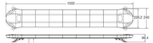 Line Drawing - Amber Low Profile LED Light Bar. 59 Inch, 111 Watt. Class 1. Dimensions - 1502 x 227 x 90mm. Ultimate LED