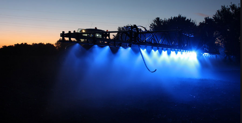 Blue Boom Spray Illumination Light. After sunset