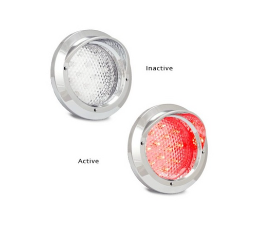 Chrome Truck Series. Chrome Hooded Recessed Design. Stop, Tail Light with Clear Lens. Shock with Clear Lens, Dust and Water Proof. 5 Year Warranty. Includes Grommet, Chrome Hood and Plug. Autolamps. 110CCRM. 