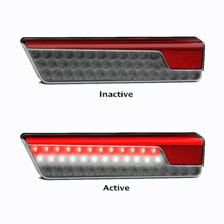 355BARWM-2 - Combination Tail Light with Black Base. Small Tray & Truck Series Light. Clear Lens. Stop, Tail, Indicator & Reverse Lights. Twin Pack. Diffused Tail Function. Sequential Indicator. Multi-Volt 12v & 24v. Ultimate LED. 